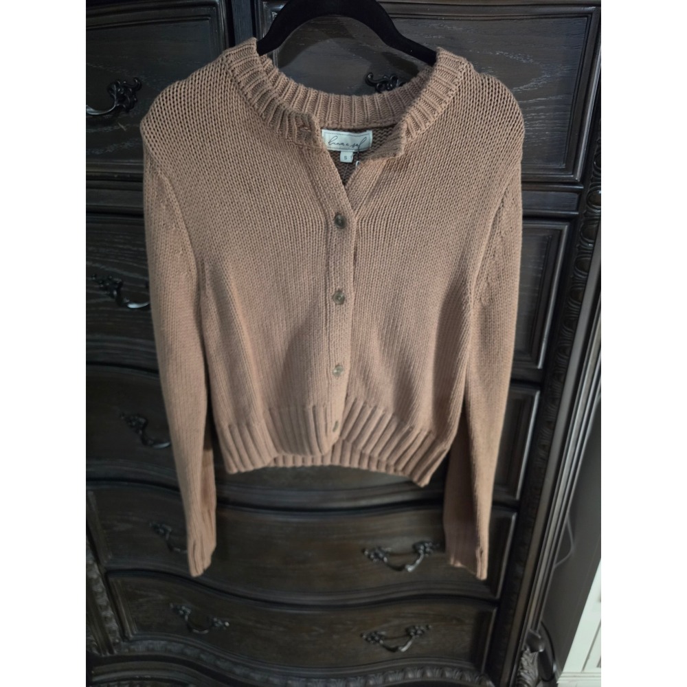 Luna x Sol Tan Brown Knit Button Front Cardigan Sweater Small ST23237 NEW